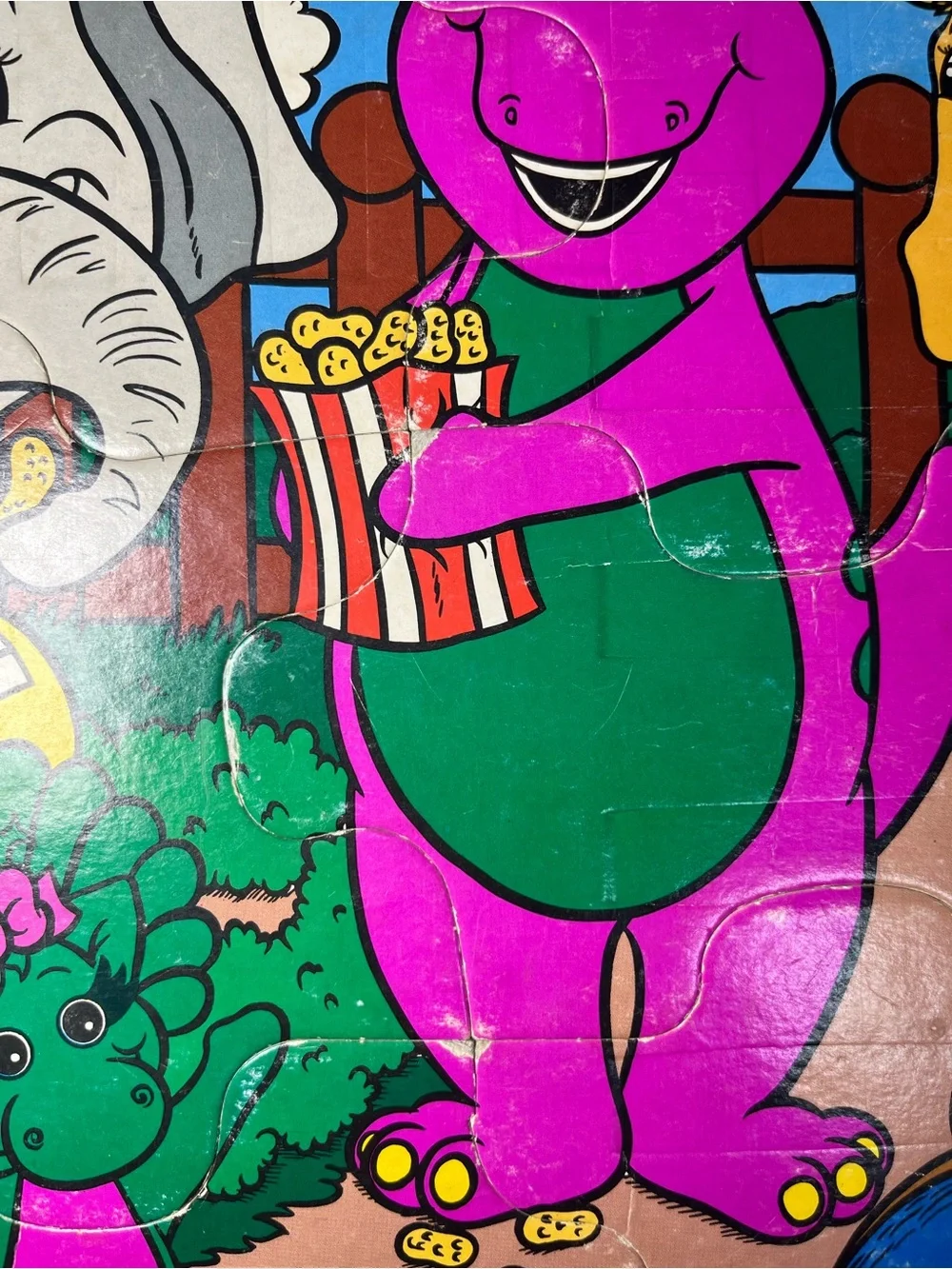 Vintage‎ Barney Friends At The Zoo 6 Piece Tray Puzzle Playskool 1993 Cardboard